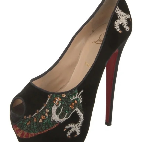 Christian Louboutin Dragon Tattoo Highness Peep-Toe Pumps - Picture 2 of 6